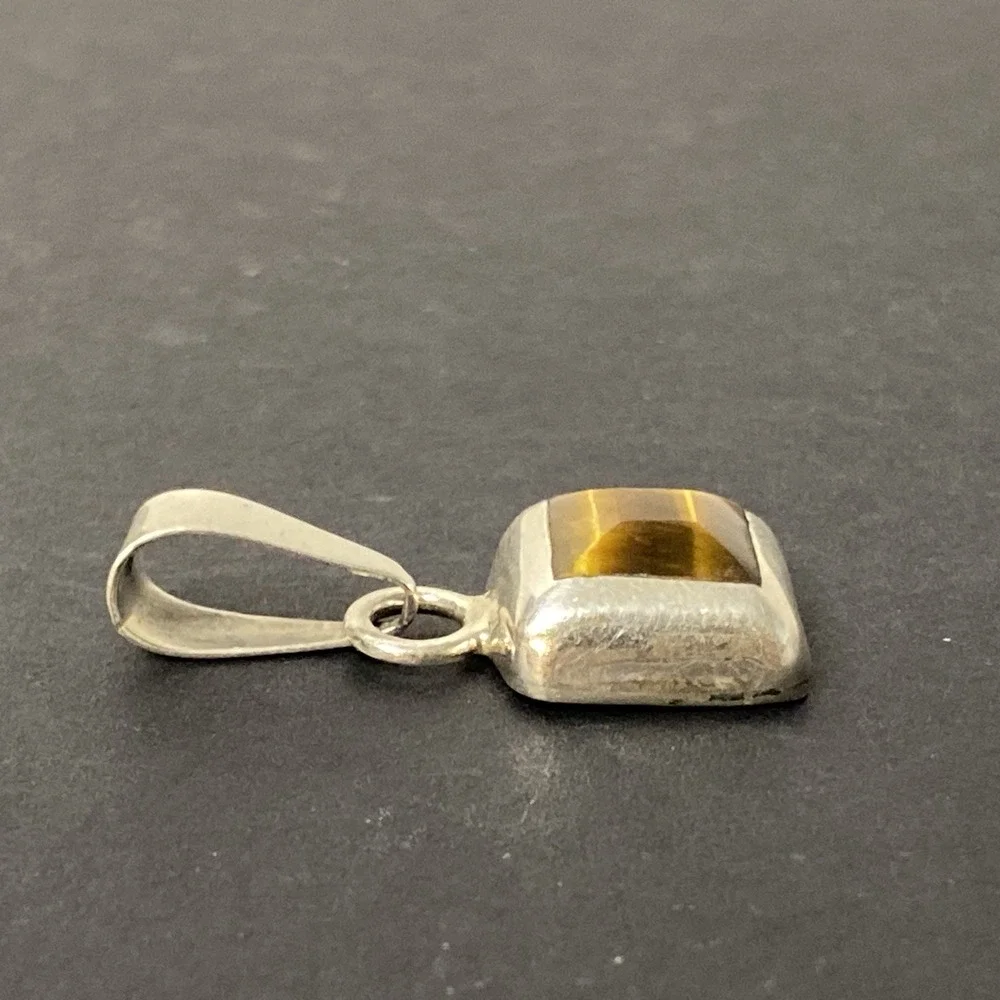 Sterling Silver 925 Mexico Pendant Tigers Eye Gemstone Brown Vintage